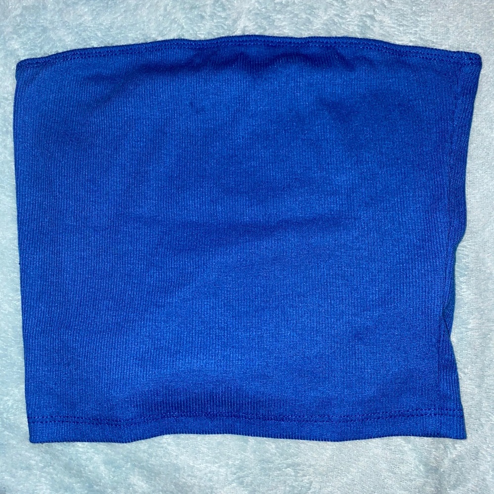 Blue Ribbed Tube Top - Picture 2 of 6